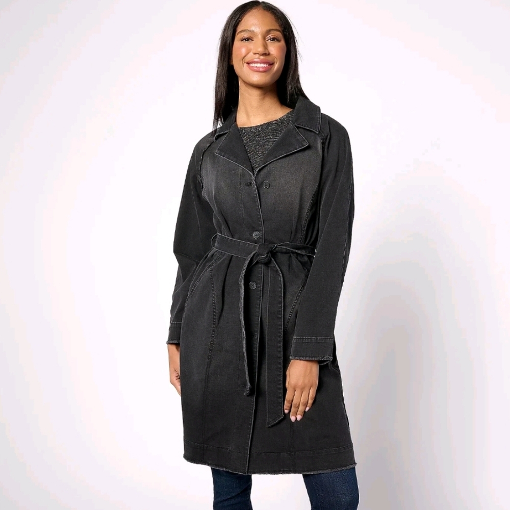 LOGO by Lori Goldstein Denim Belted Trench Coat Size 3X Closet Staple Classic